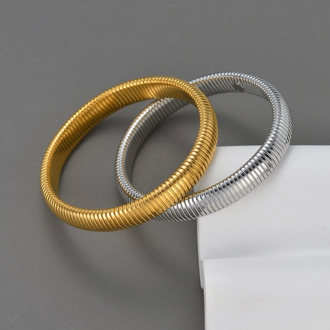 Brazalete Textura Espiral Acero Inoxidable Oro Plata Extensible Elástico Pulsera Moda Minimalista Accesorio Mujer