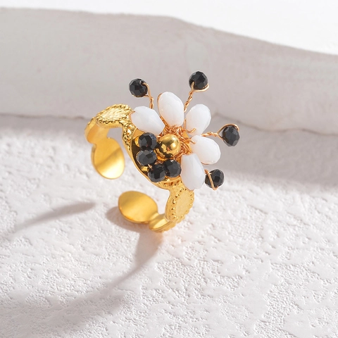 Anillo Regolabile Con Perline Di Fiori Fatto A Mano In Acciaio Inossidabile Cristallo Gioielli Per Donne Elegante Anello Fiore Artigianale