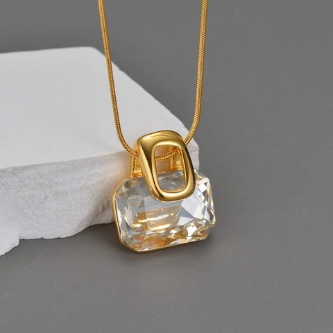 Gioielli In Acciaio Inossidabile Placcato Oro Collana E Orecchini Geometrici Rettangolari In Zircone Minimalista Donna