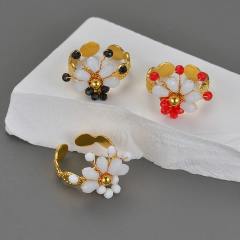 Anillo Regolabile Con Perline Di Fiori Fatto A Mano In Acciaio Inossidabile Cristallo Gioielli Per Donne Elegante Anello Fiore Artigianale