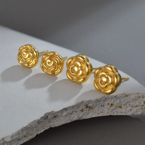 Orecchini A Lobo Floreali Placcati Oro 18K Acciaio Inossidabile Girasole Trifoglio Rosa Gioielli Eleganti Per Donna