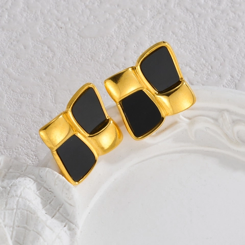 Geometric Square Stud Earrings 18K Gold Plated Stainless Steel With Stainless Steel Earring Post Irregular Colorful Trendy Women