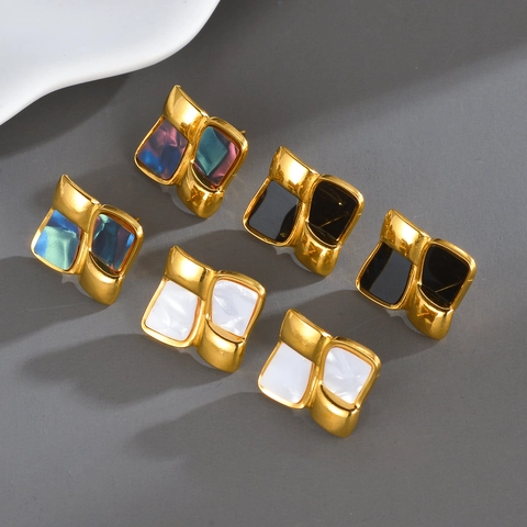 Geometric Square Stud Earrings 18K Gold Plated Stainless Steel With Stainless Steel Earring Post Irregular Colorful Trendy Women