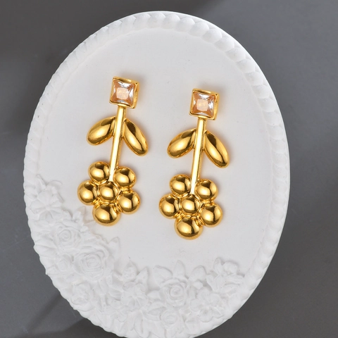 Flower Dangle Earrings Stainless Steel 18K Gold Plated Square Zircon Dainty Floral Drop Jewelry For Women