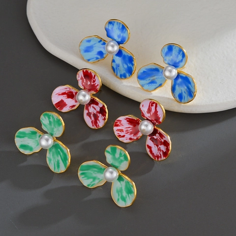 Orecchini A Fiore Acciaio Inossidabile 304 Placcato Oro Perla Artificial Sintetica Stile Retrò Francese Elegante Per Donna