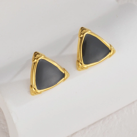 Minimalist Geometric Triangle Stud Earrings Stainless Steel 18K Gold Plated Marble Texture Enamel Jewelry For Women