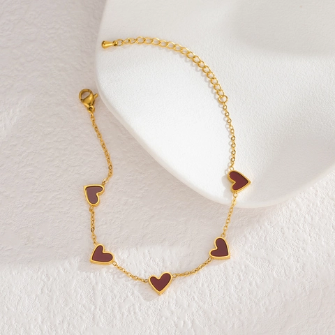 Bracelet Pendentif Coeur Acier Inoxydable Plaqué Or Émail Bijoux Colorés Pour Femmes Ajustable Style Doux Élégant