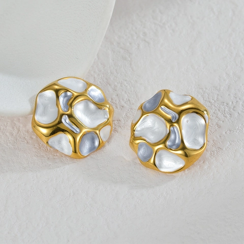 Irregular Geometric Stud Earrings Stainless Steel Gold Plated Colorful Enamel Concave Design Modern Art For Women