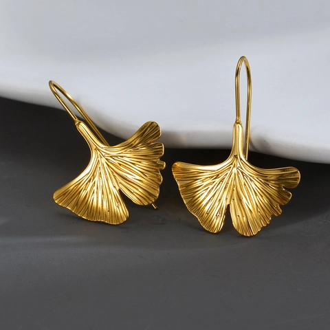 Pendientes De Gancho De Hoja De Ginkgo Acero Inoxidable Tono Dorado Minimalista Elegante Joyería Botánica Para Mujeres