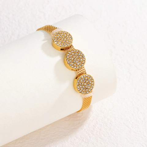 Stainless Steel Mesh Band Bracelet Rhinestone Paved Heart Star Round Charms Gold Plated Fashion Jewelry For Women
