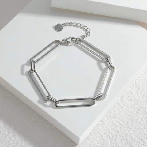 Set Di Gioielli Minimalista In Acciaio Inossidabile Donne Collana Bracciale Orecchini Catena Graffetta Stile Geometrico