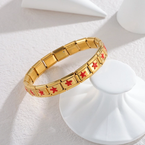 Stainless Steel Italian Charm Bracelet Gold Plated Star Pattern Enamel Modular Elastic Fashion Jewelry For Women