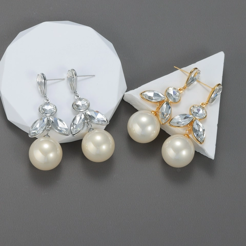 Elegant Dangle Earrings Stainless Steel Marquise Zircon Water Drop Faux Artificial Pearl Trendy Jewelry For Women Daily Party Wear