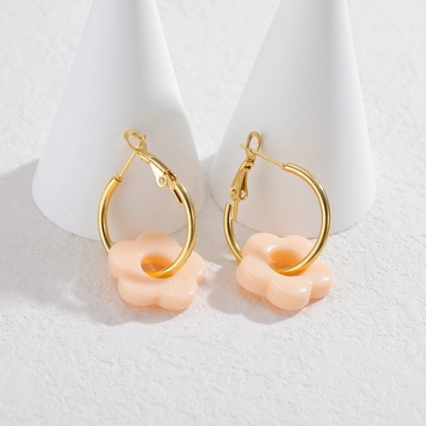 Boucles d'Oreilles Créoles Fleur Dopamine Colorées d'Été pour Femmes Boucles d'Oreilles Pendantes Florales en Acier Inoxydable et Acrylique