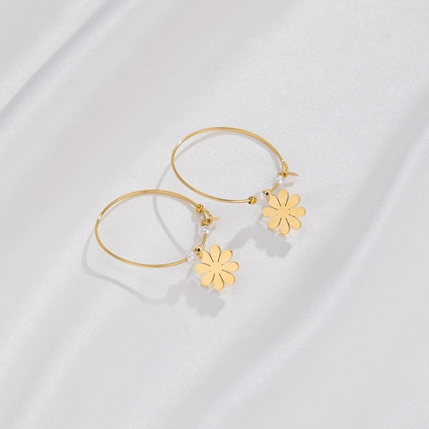 Stainless Steel Gold Plated Hoop Dangle Earrings With Beads Flower Star Sun Leaf Bee Charms Bohemian Style Women Jewelry