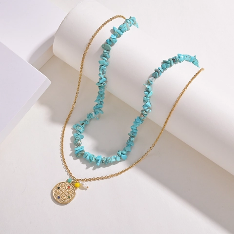 Layered Beaded Necklace Stainless Steel Natural Stone Artificial Baroque Pearl Star Coin Pendant Bohemian Jewelry For Women