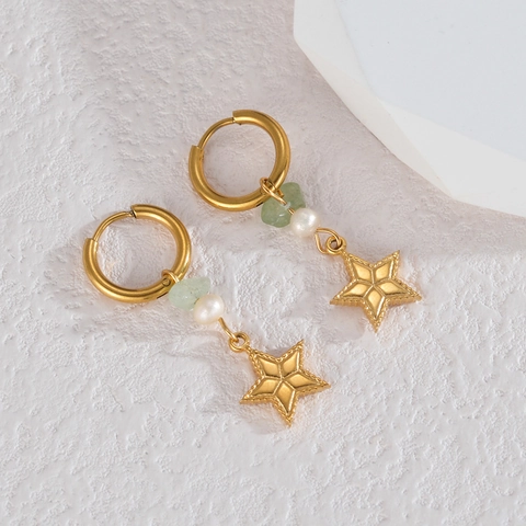 Ozean Serie Hoop Ohrringe 18K Vergoldet Edelstahl Naturstein Künstliche Perle Seepferdchen Wal Muschel Seestern Damen Schmuck