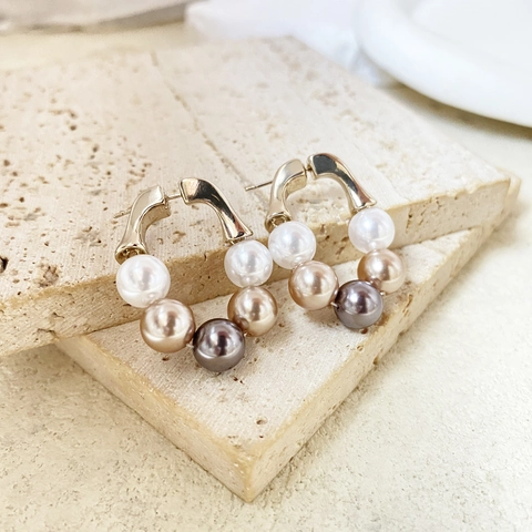Pendientes De Aro De Latón Bañado En Oro De 18K Forma U Perla Artificial Degradado Multicolore Joyas De Lujo Francés Mujeres