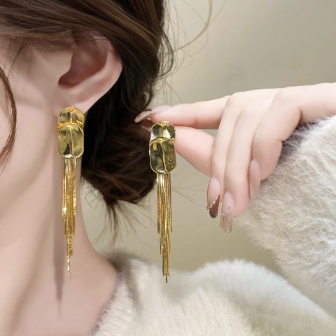 Gehämmert Unregelmäßig Oval Kupfer Lange Quaste Tropfenohrringe Mit Kupfer Ohrstecker Für Frauen Mode Schmuck