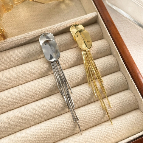 Gehämmert Unregelmäßig Oval Kupfer Lange Quaste Tropfenohrringe Mit Kupfer Ohrstecker Für Frauen Mode Schmuck