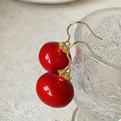 Pendientes De Granada Vintage Esmalte Rojo Latón Forma De Fruta Joyería Para Mujeres Regalo Elegante
