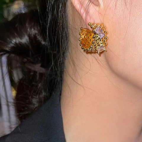 Pendientes De Aro Geométricos En C Cobre Chapado En Oro Zirconia Cúbica Poste De Plata 925 Lujo Joyería Para Mujer