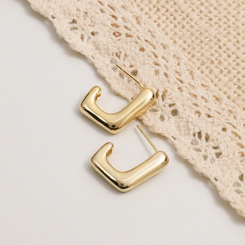 Geometric Square Hoop Earrings Minimalist Brass Jewelry With 925 Sterling Silver Earring Post Polished For Women