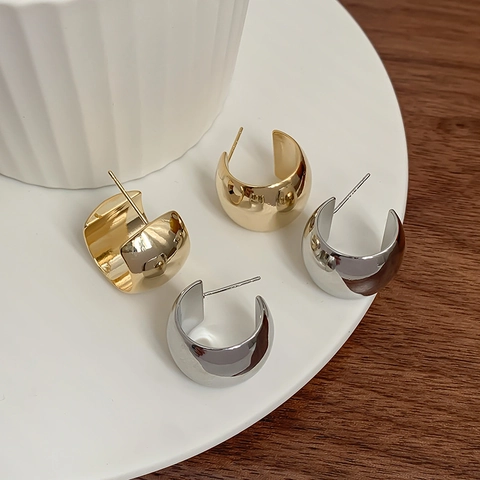 Orecchini A Cerchio C Larghi E Spessi Ottone Placcato Oro 18K Lucidatura A Specchio Con Perno In Argento Sterling 925