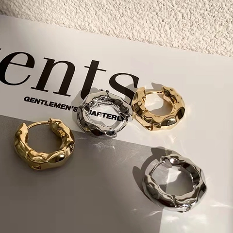 Chunky Creolen 14K Vergoldetes Kupfer Unregelmäßige Lava Textur Rechteck Kristall Geometrischer Minimalistischer Schmuck Für Damen
