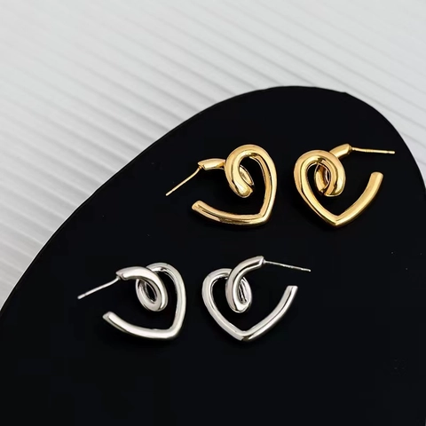 Herz Creolen Ineinandergreifend Gedreht Hohl Messing Schmuck Mit 925 Sterlingsilber Ohrring Pfosten Damen Chic