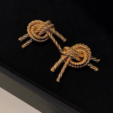 Knot Stud Earrings Brass 14K Gold Plated With 925 Sterling Silver Earring Post Vintage Irregular Textured Jewelry Women