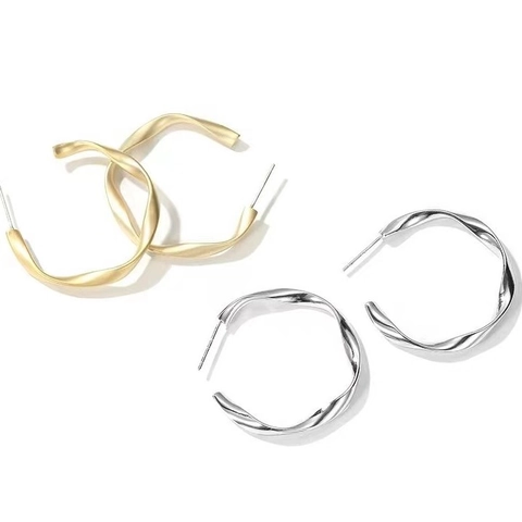 Orecchini A Cerchio A Forma Di C Torsioni Con Perno In Argento Sterling 925 Rame Intrecciato Geometrico Per Donne