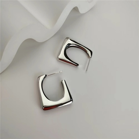 Geometric Square U-Shaped Hoop Earrings Copper With 925 Sterling Silver Earring Post Minimalist Modern Jewelry For Women