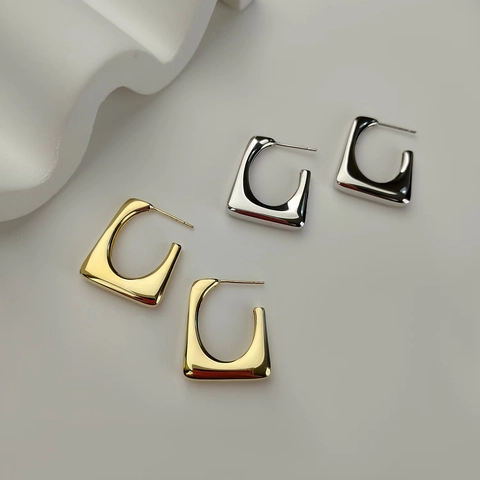 Geometric Square U-Shaped Hoop Earrings Copper With 925 Sterling Silver Earring Post Minimalist Modern Jewelry For Women