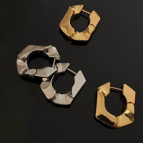 Geometrische Unregelmäßige Creolen Für Frauen Retro Minimalistisch Verdreht Texturiert Kupfer Echt Vergoldet Schmuck