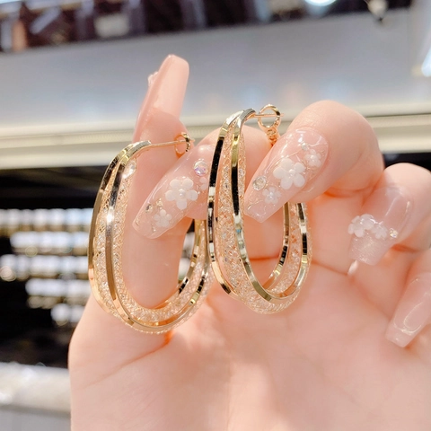 Orecchini A Cerchio Rotondi In Maglia Vuota Con Perno In Argento Sterling 925 Doppio Strato Placcato Oro Per Donne