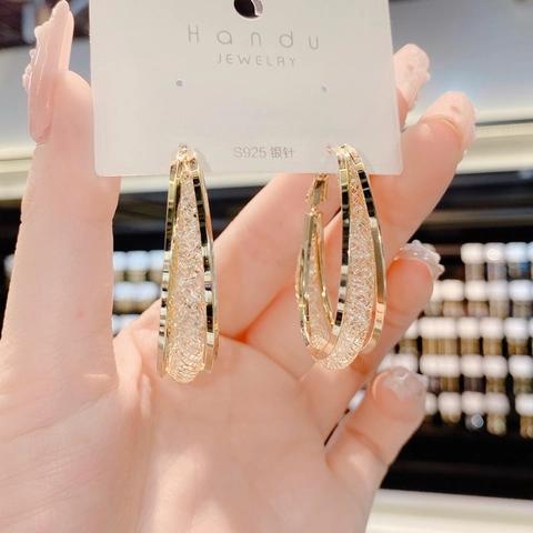 Orecchini A Cerchio Rotondi In Maglia Vuota Con Perno In Argento Sterling 925 Doppio Strato Placcato Oro Per Donne