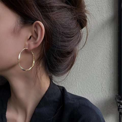 Créoles Torsadées Larges Avec Tige En Argent Sterling 925 Design Géométrique Spirale Dorée Pour Femmes
