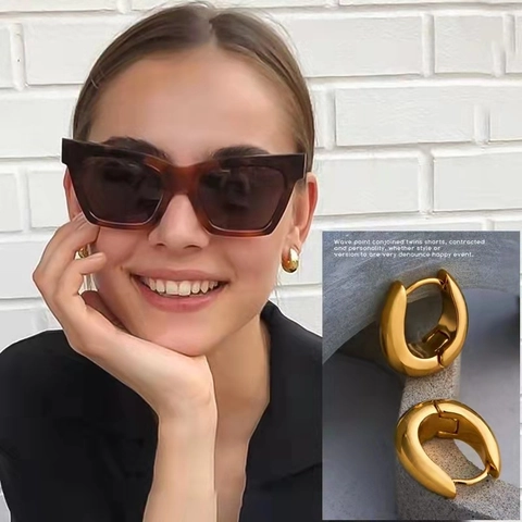 Dikke Creolen Geometrische Druppel 18K Verguld Messing Minimalistisch Voor Dames Hoogglans Gepolijst
