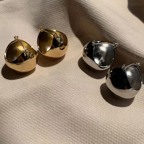 Orecchini A Cerchio Con Sfera Rame Placcato Oro Vero Lucido Geometrico Rotondo Minimalista Per Donna Gioielli Di Moda