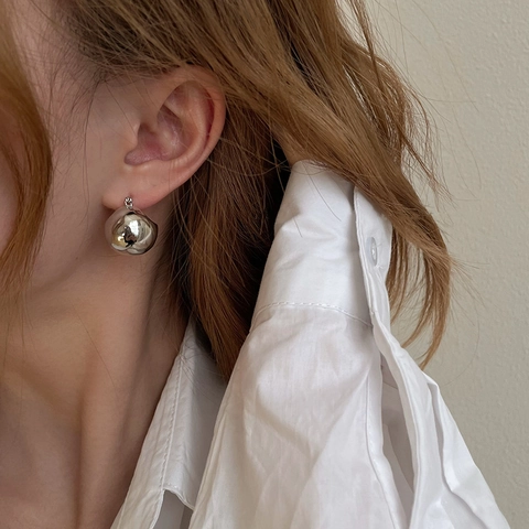 Orecchini A Cerchio Con Sfera Rame Placcato Oro Vero Lucido Geometrico Rotondo Minimalista Per Donna Gioielli Di Moda