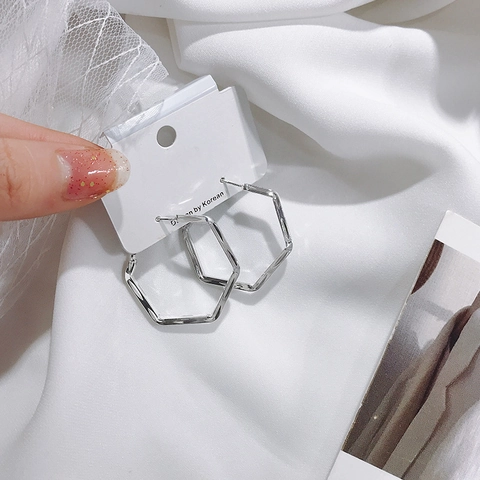 Sechseckige Geometrische Creolen Kupfer Mit 925er Sterlingsilber Ohrstecker Minimalistischer Chic Hohl Kühner Schmuck Für Damen