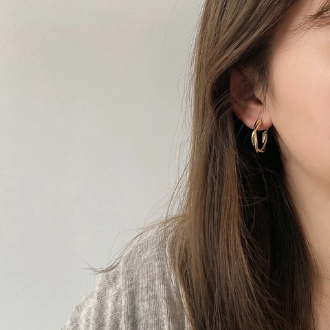 Orecchini A Cerchio Intrecciati Rame Lucido Tondo Gioielli Per Donna Elegante Semplice Classico Accessori Moda