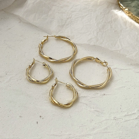 Orecchini A Cerchio Intrecciati Rame Lucido Tondo Gioielli Per Donna Elegante Semplice Classico Accessori Moda
