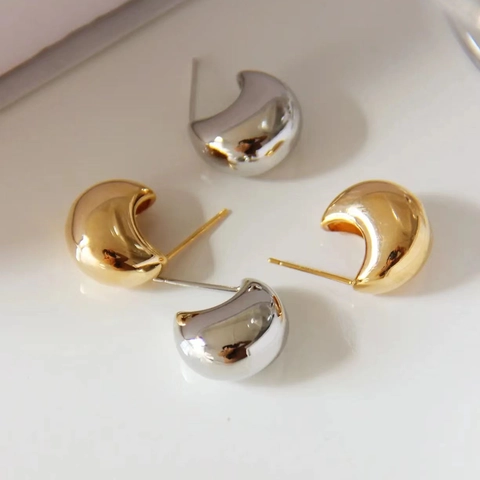 Chunky Moon Half Hoop Earrings Brass Minimalist Geometric Jewelry With 925 Sterling Silver Earring Post For Women