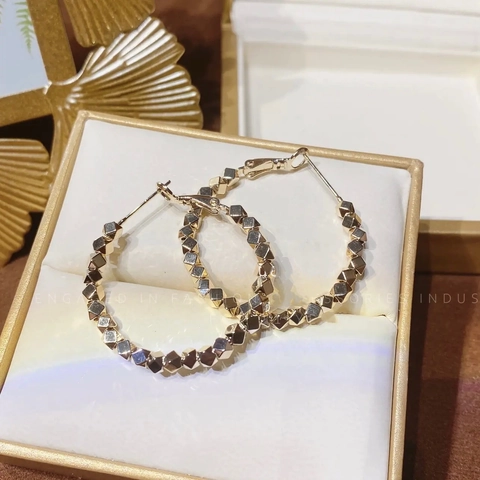 Geometrische Mosaik Creolen Vergoldet Kupfer Rund Groß Statement Schmuck Für Damen