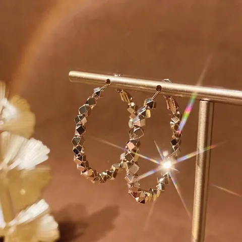 Geometrische Mosaik Creolen Vergoldet Kupfer Rund Groß Statement Schmuck Für Damen