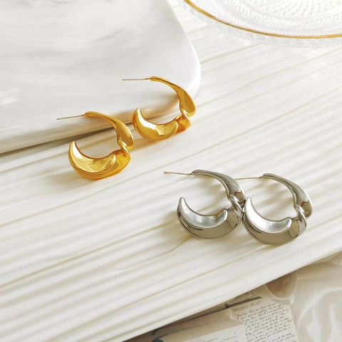 Gedraaide C-Vorm Oorringen Messing Geometrische Minimalistische Sieraden Met 925 Sterling Zilveren Oorknopjes Dames Goud Zilver