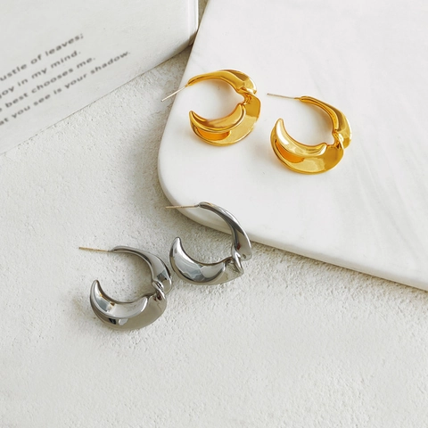 Gedraaide C-Vorm Oorringen Messing Geometrische Minimalistische Sieraden Met 925 Sterling Zilveren Oorknopjes Dames Goud Zilver