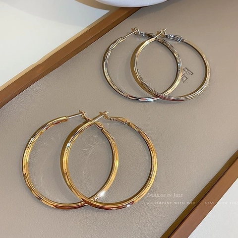 Große Geometrische Runde Creolen Poliertes Kupfer Mode Statement Schmuck Mit 925 Sterling Silber Ohrstecker Für Damen